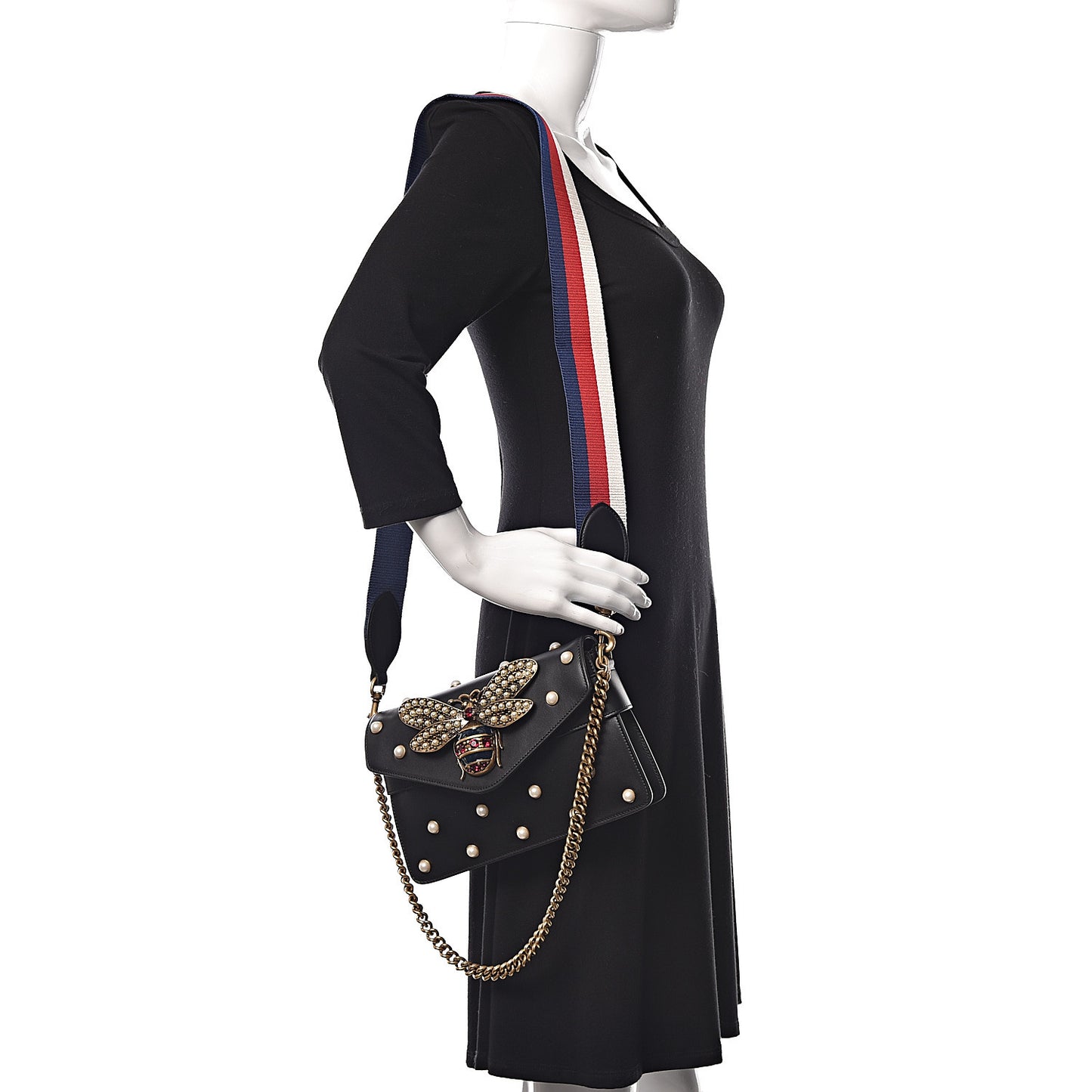 Nappa Pearl Studded Mini Queen Margaret Broadway Shoulder Bag Black