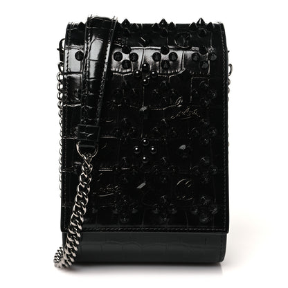 Christian Louboutin Crocodile Embossed Calfskin Spikes Loubinthesky Paloma Crossbody Phone Case Black 1 of 10