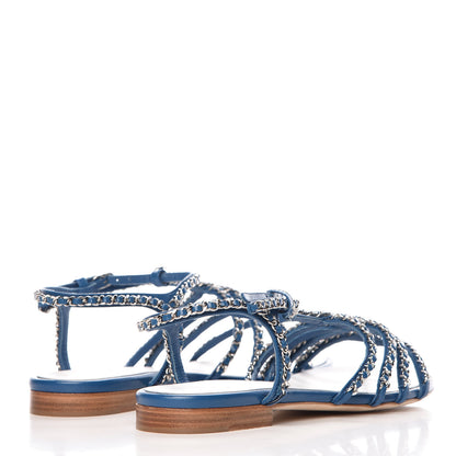 Chanel Kid Chain CC Logo Thong Sandals 40.5 Blue 4 of 9