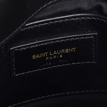 Saint Laurent Cracked Shiny Calfskin Matelasse Chevron Monogram Medium College Bag Black 8 of 14