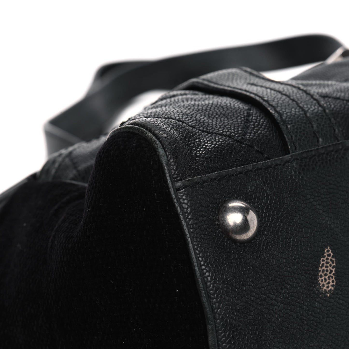 Caviar Fabric Diamond Stitched Mademoiselle Shoulder Bag Black