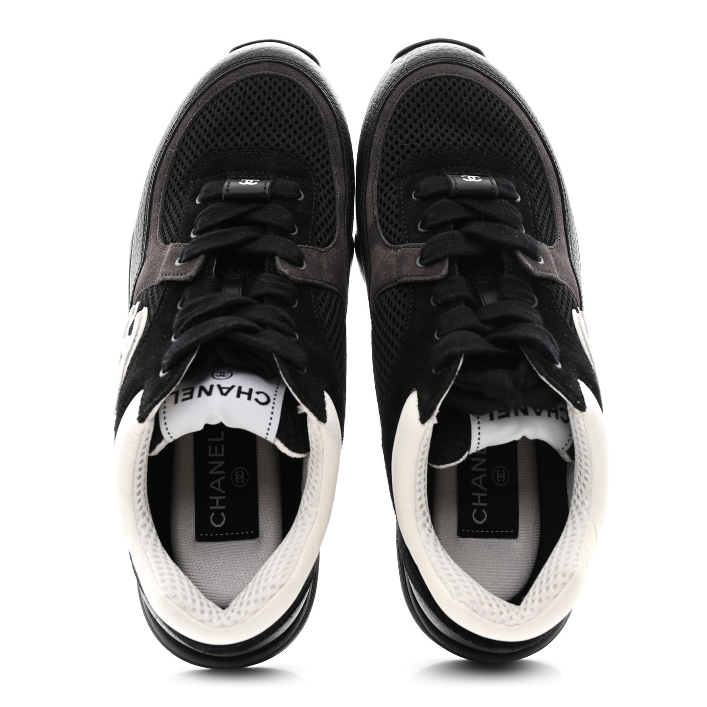 Mesh Suede Grained Calfskin Womens CC Sneakers 36.5 Black White