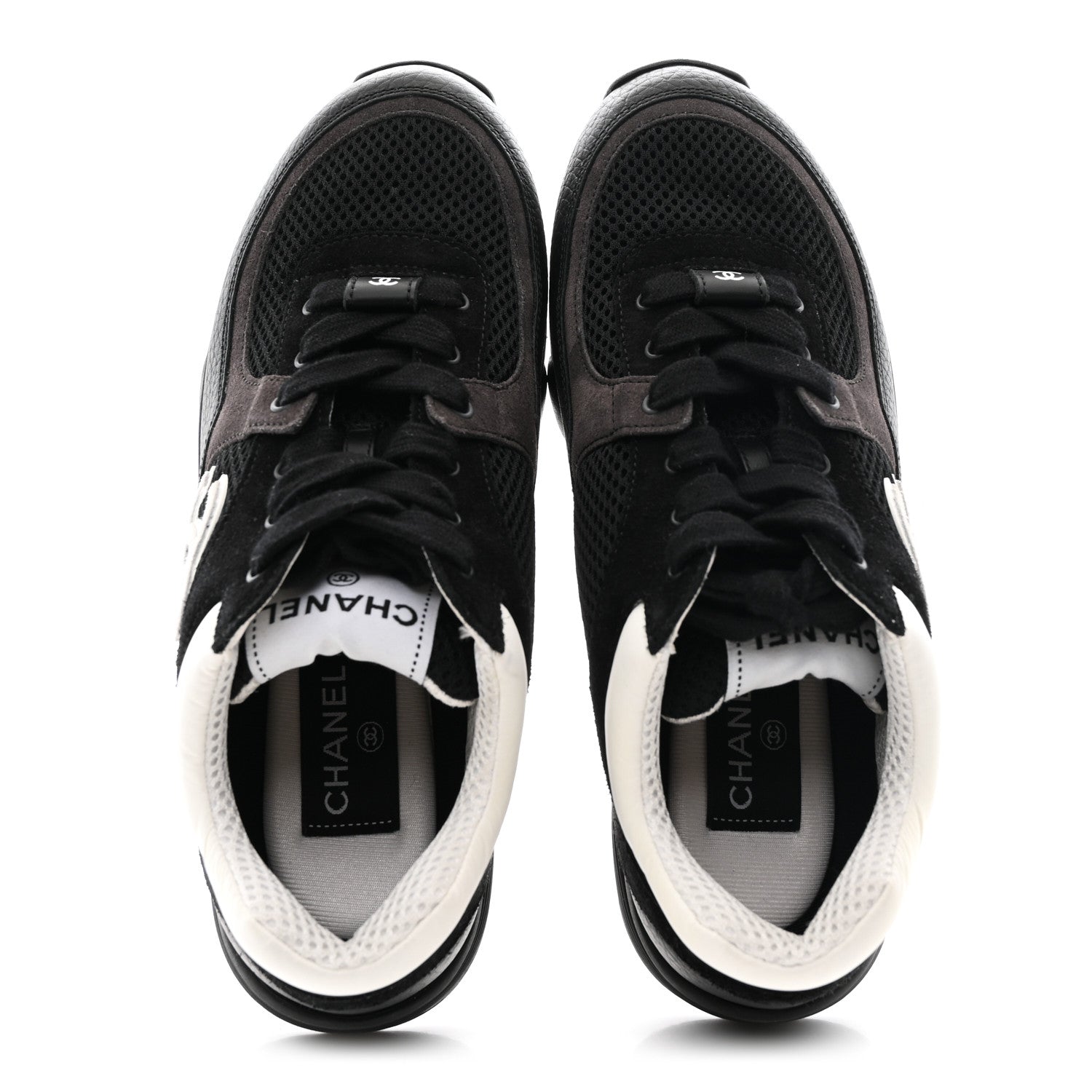 Chanel Mesh Suede Grained Calfskin Womens CC Sneakers 36.5 Black White 2 of 11