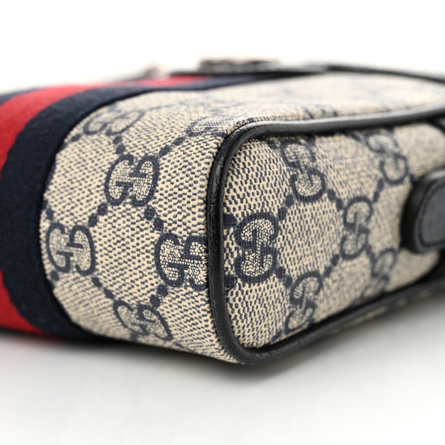 Gucci GG Supreme Monogram Textured Calfskin Web Mini Ophidia Messenger Beige Blue 10 of 10