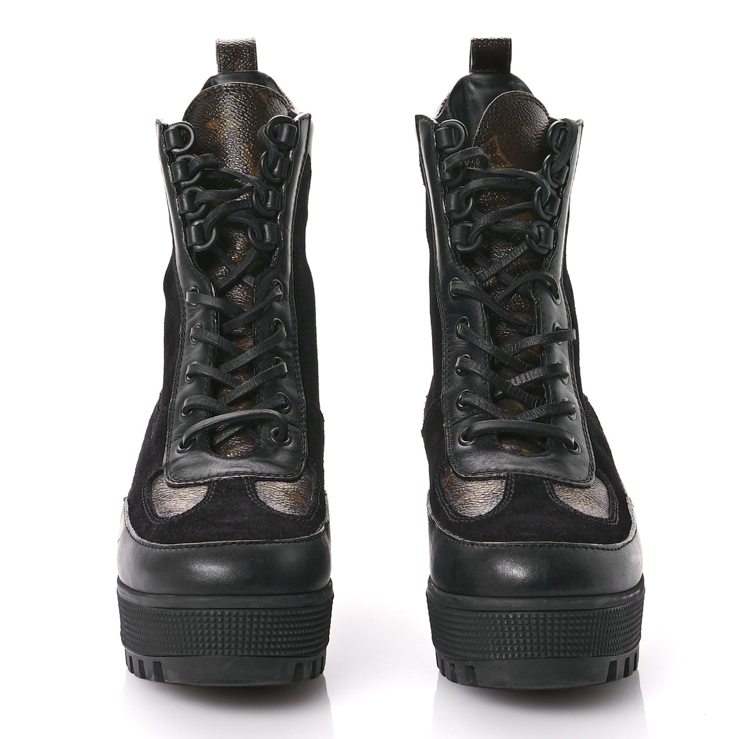 Suede Calfskin Monogram Laureate Platform Desert Boots 37 Black