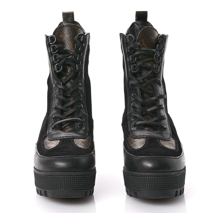 Louis Vuitton Suede Calfskin Monogram Laureate Platform Desert Boots 37 Black 3 of 11