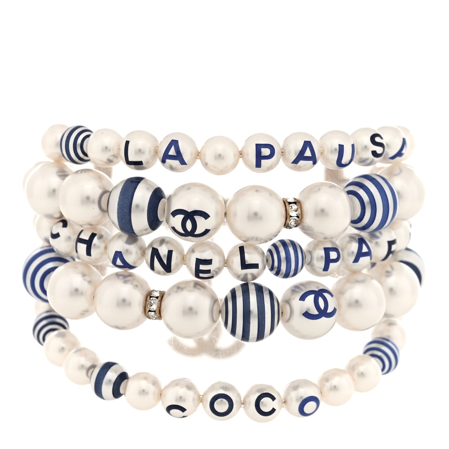 Chanel Resin Pearl Striped CC Multistrand Bracelet Blue 1 of 5