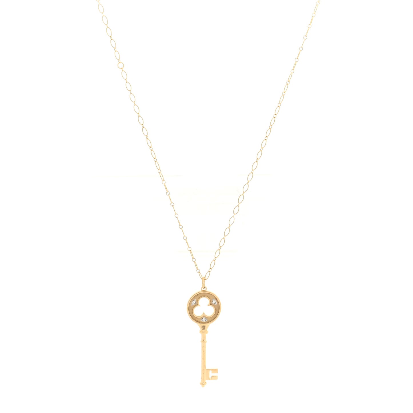 18K Yellow Gold Diamond Clover Key Pendant Necklace