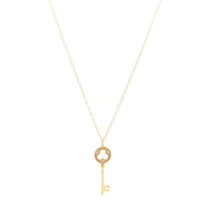 Tiffany 18K Yellow Gold Diamond Clover Key Pendant Necklace 1 of 5