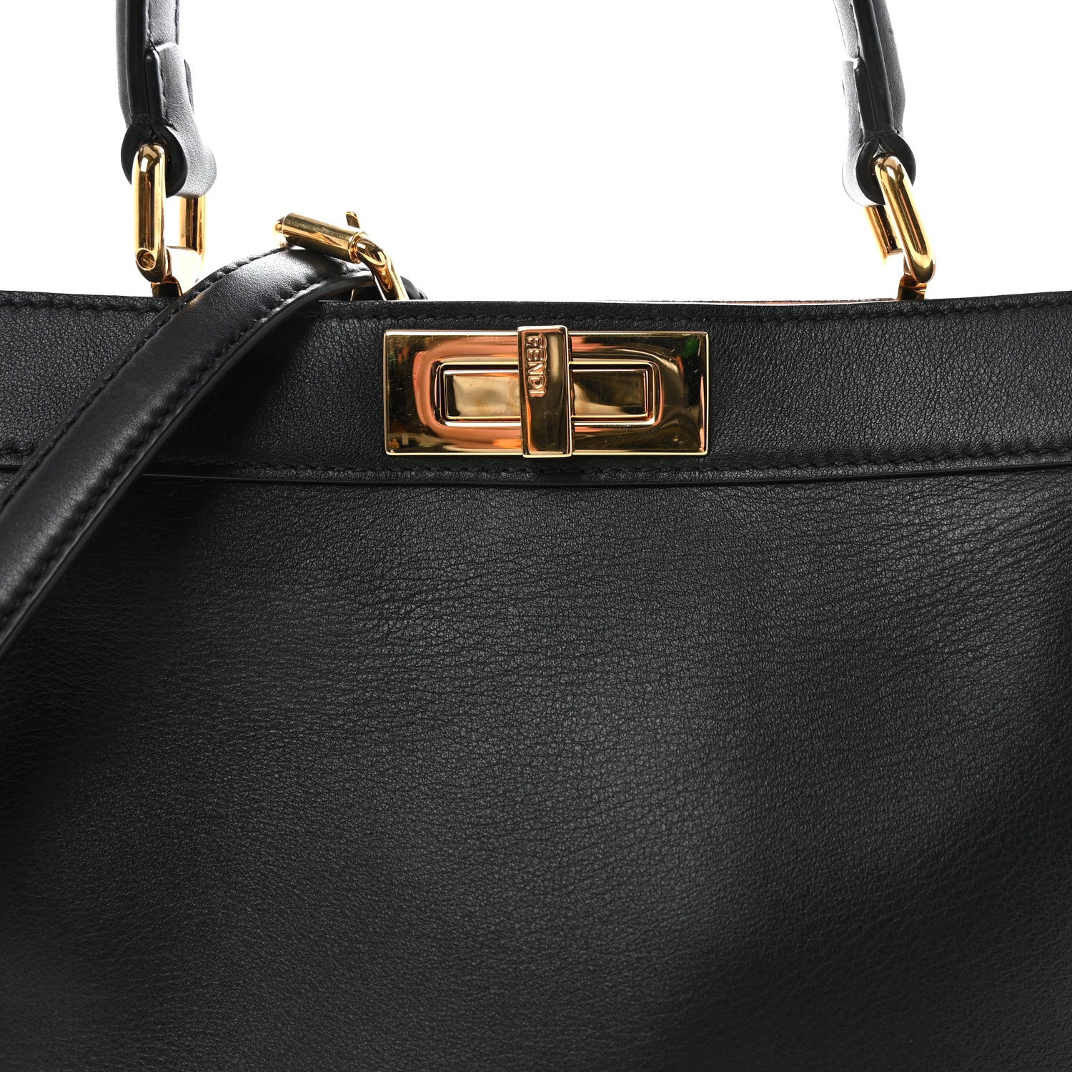 Fendi Vitello Seta Shiny Nappa Medium Peekaboo I SEE U Satchel Black Light Rose 7 of 9