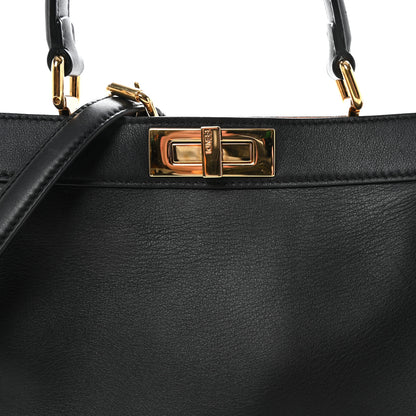 Fendi Vitello Seta Shiny Nappa Medium Peekaboo I SEE U Satchel Black Light Rose 7 of 9