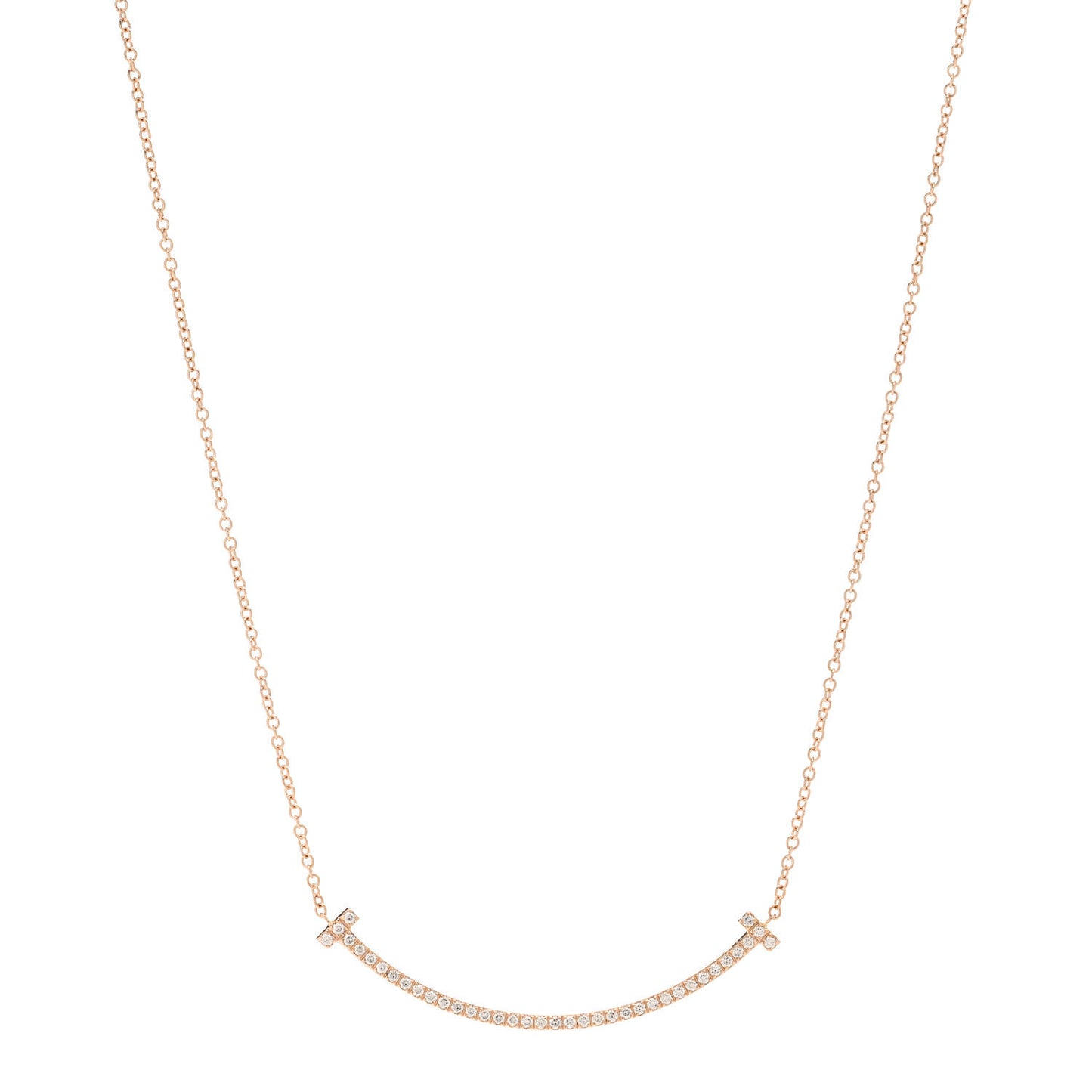 18K Rose Gold Diamond Small T Smile Pendant Necklace