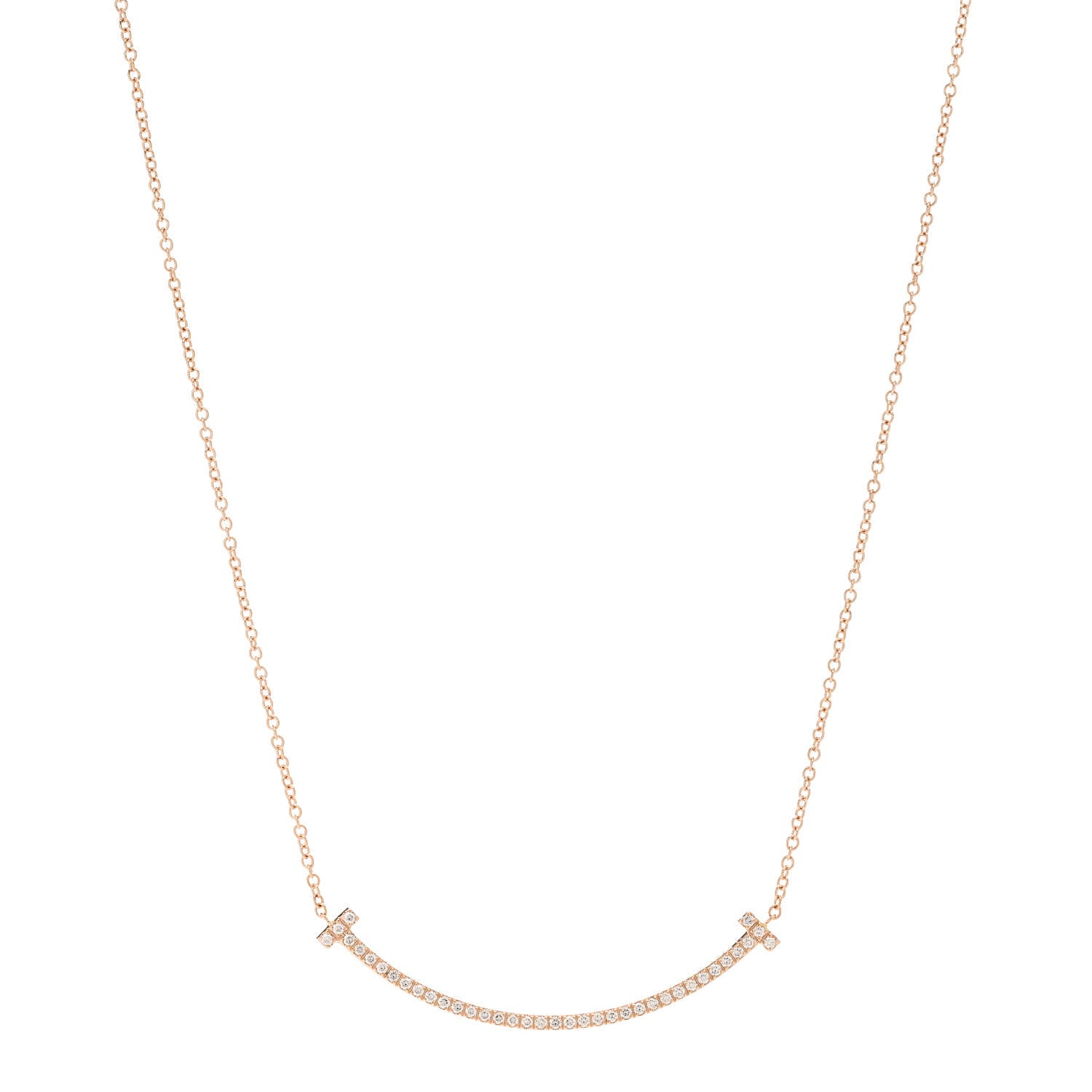 Tiffany 18K Rose Gold Diamond Small T Smile Pendant Necklace 1 of 5