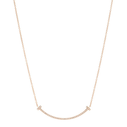 Tiffany 18K Rose Gold Diamond Small T Smile Pendant Necklace 1 of 5