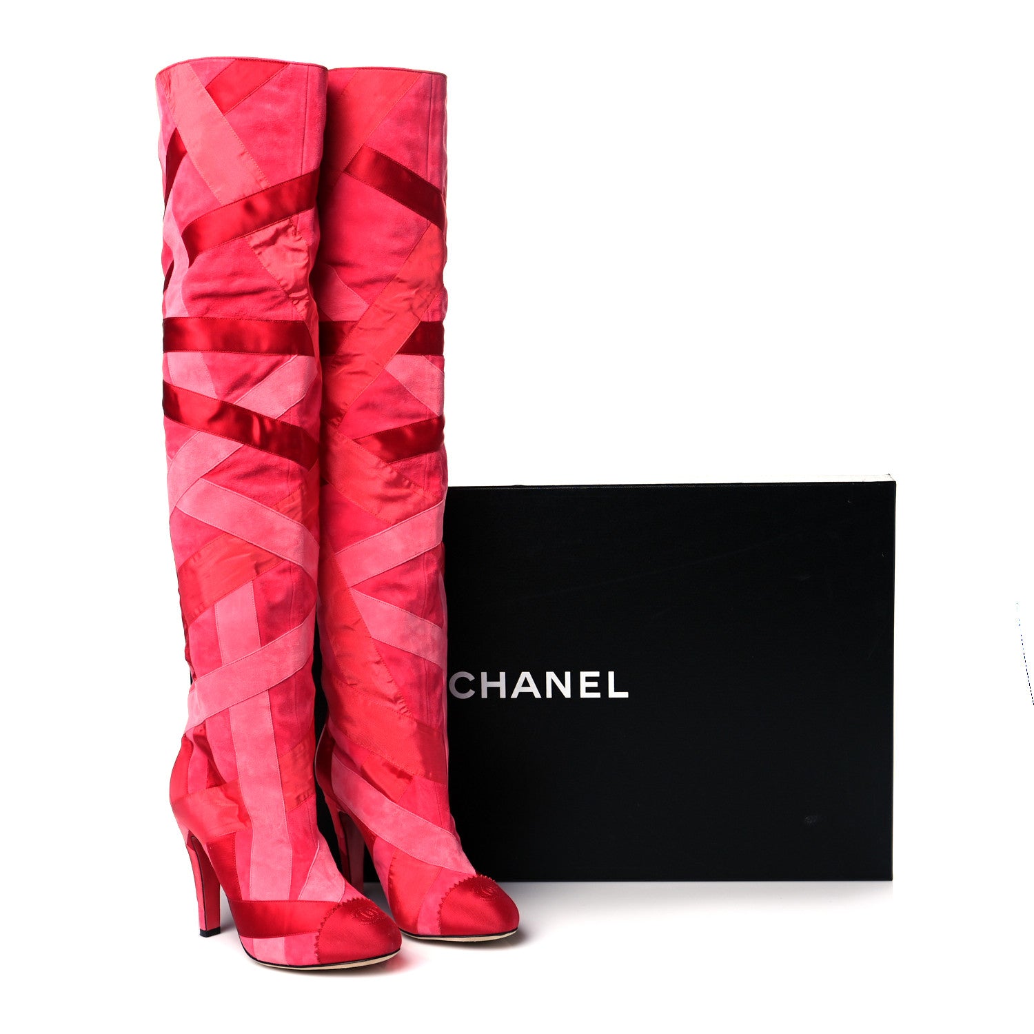Chanel Suede Grosgrain Patchwork Over The Knee Boots 38 Pink 10 of 10