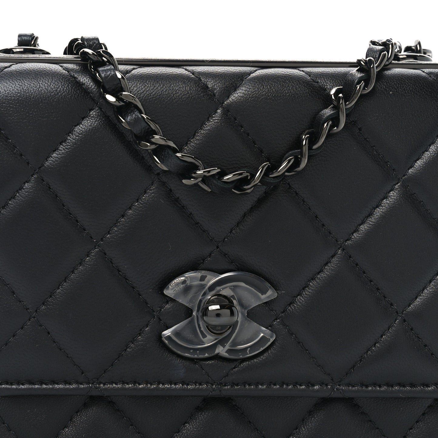 Lambskin Quilted Mini Trendy CC Wallet On Chain WOC So Black