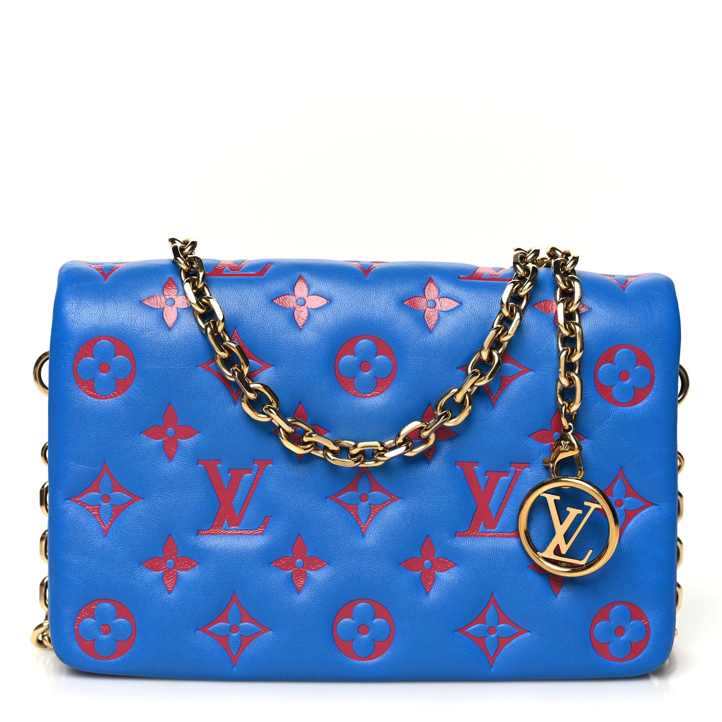 Lambskin Embossed Monogram Vuittamins Pochette Coussin Blue Red