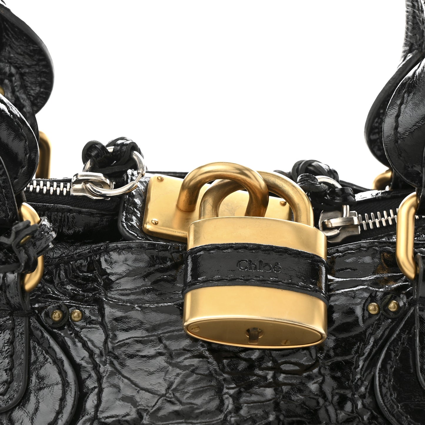 Crinkled Patent Medium Paddington Satchel Black