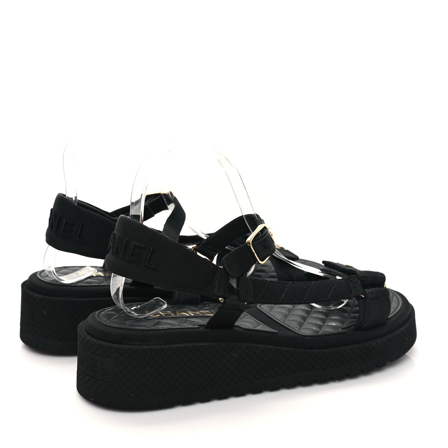 Chanel Grosgrain Logo Platform Sandals 41 Black 4 of 9
