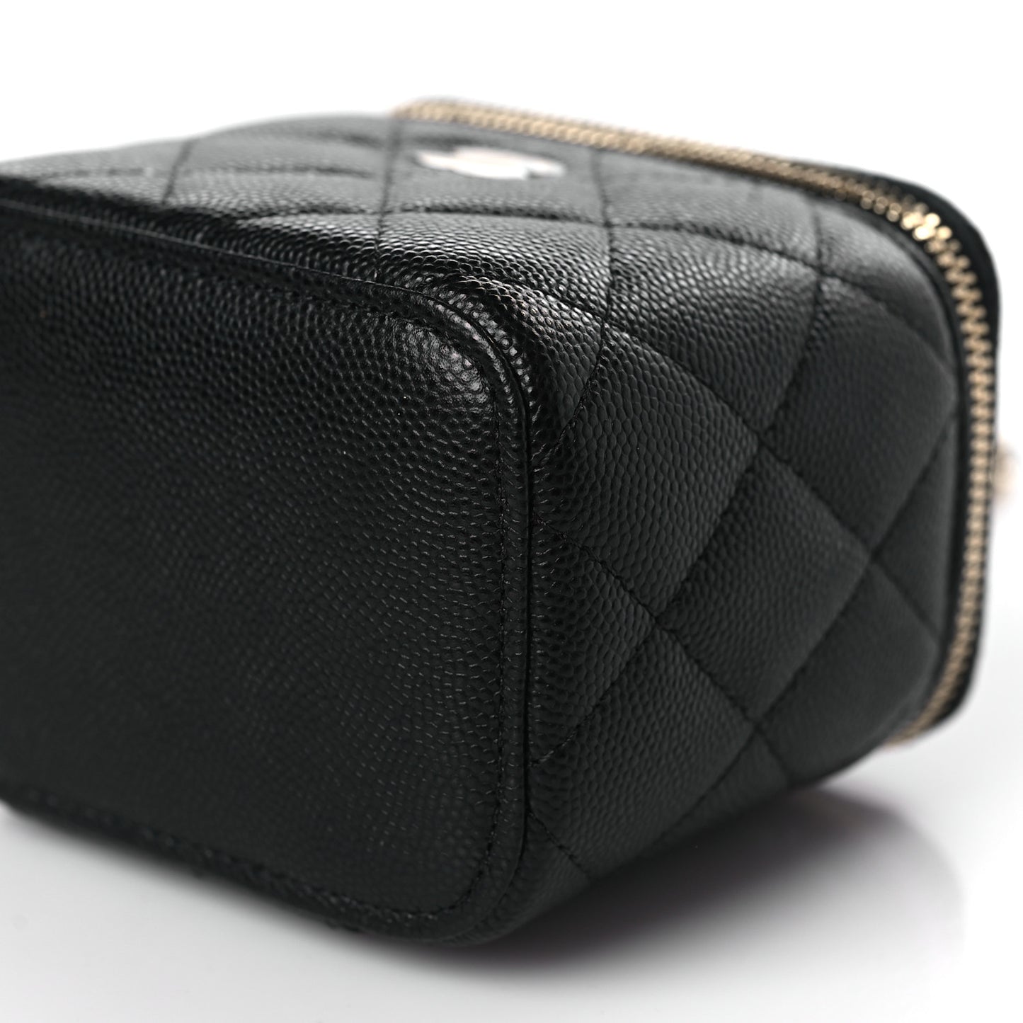 Caviar Quilted Mini Vanity Case With Chain Black