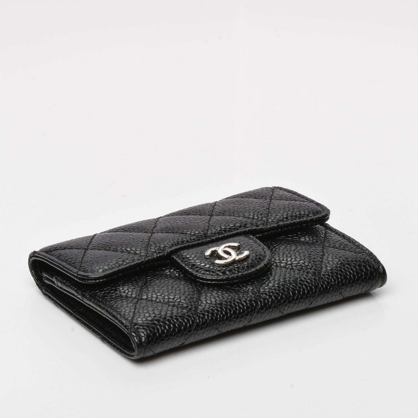 Caviar Quilted Flap Card Holder Black