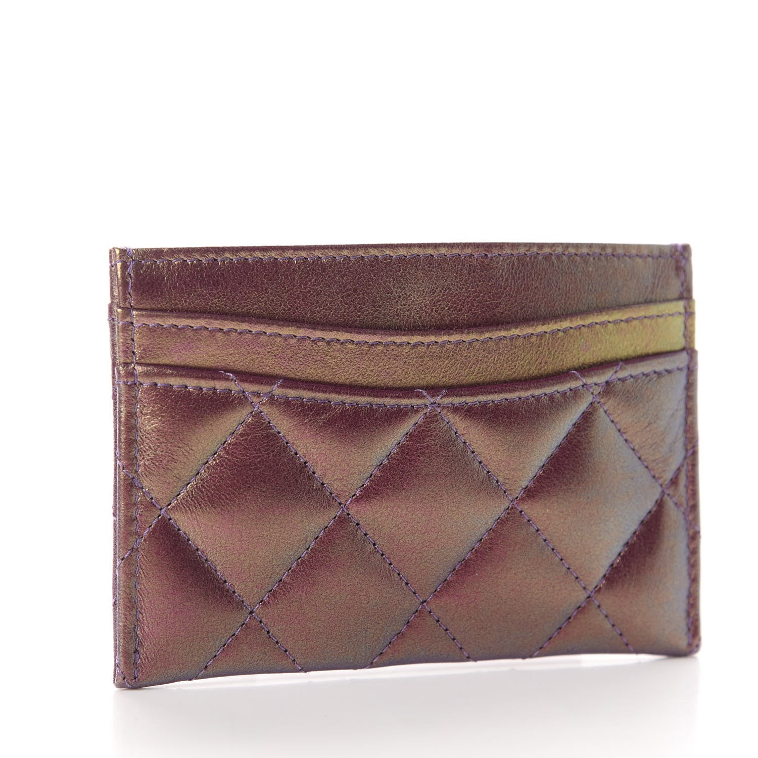 Chanel Iridescent Lambskin Quilted Card Holder Purple 3 of 9