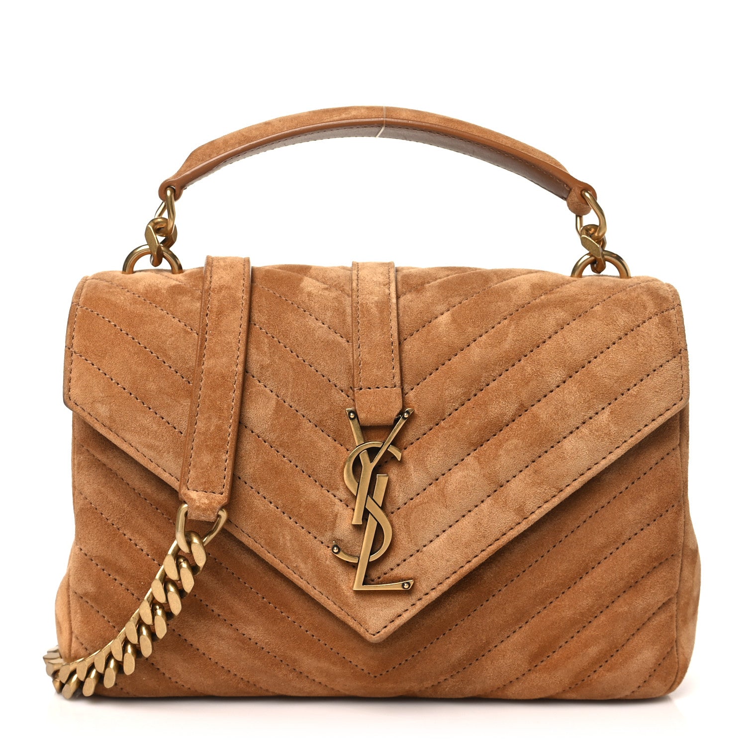 Saint Laurent Suede Matelasse Chevron Monogram Medium College Bag Cinnamon 1 of 10