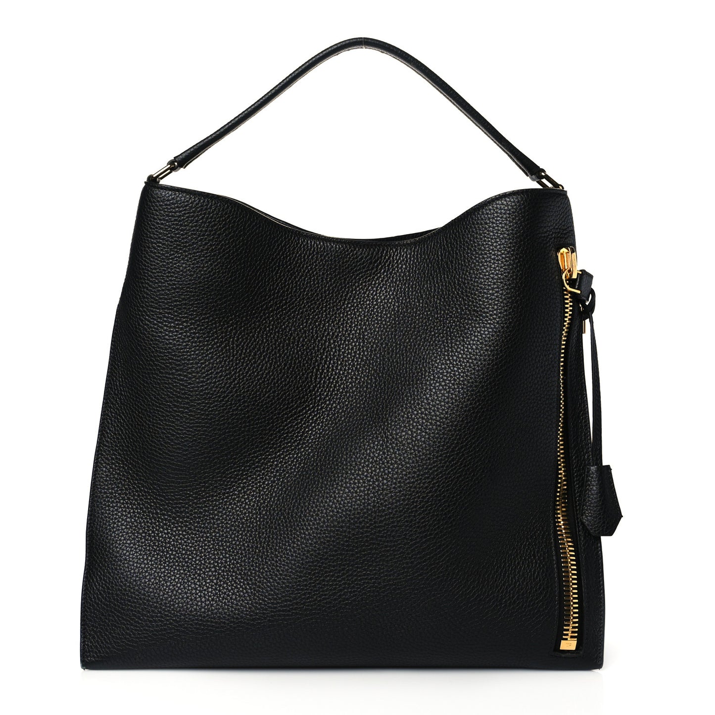 Pebbled Calfskin Small Alix Padlock Zip Hobo Bag Black