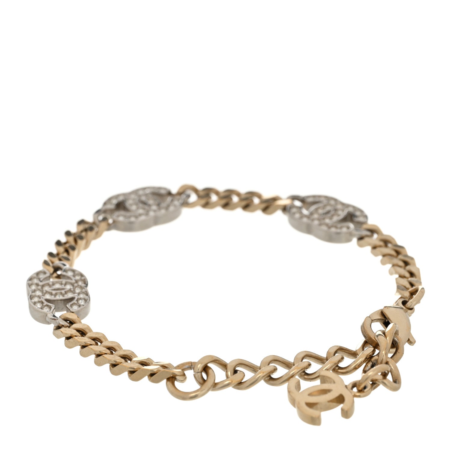 Chanel Crystal CC Chain Bracelet Gold Silver 3 of 4