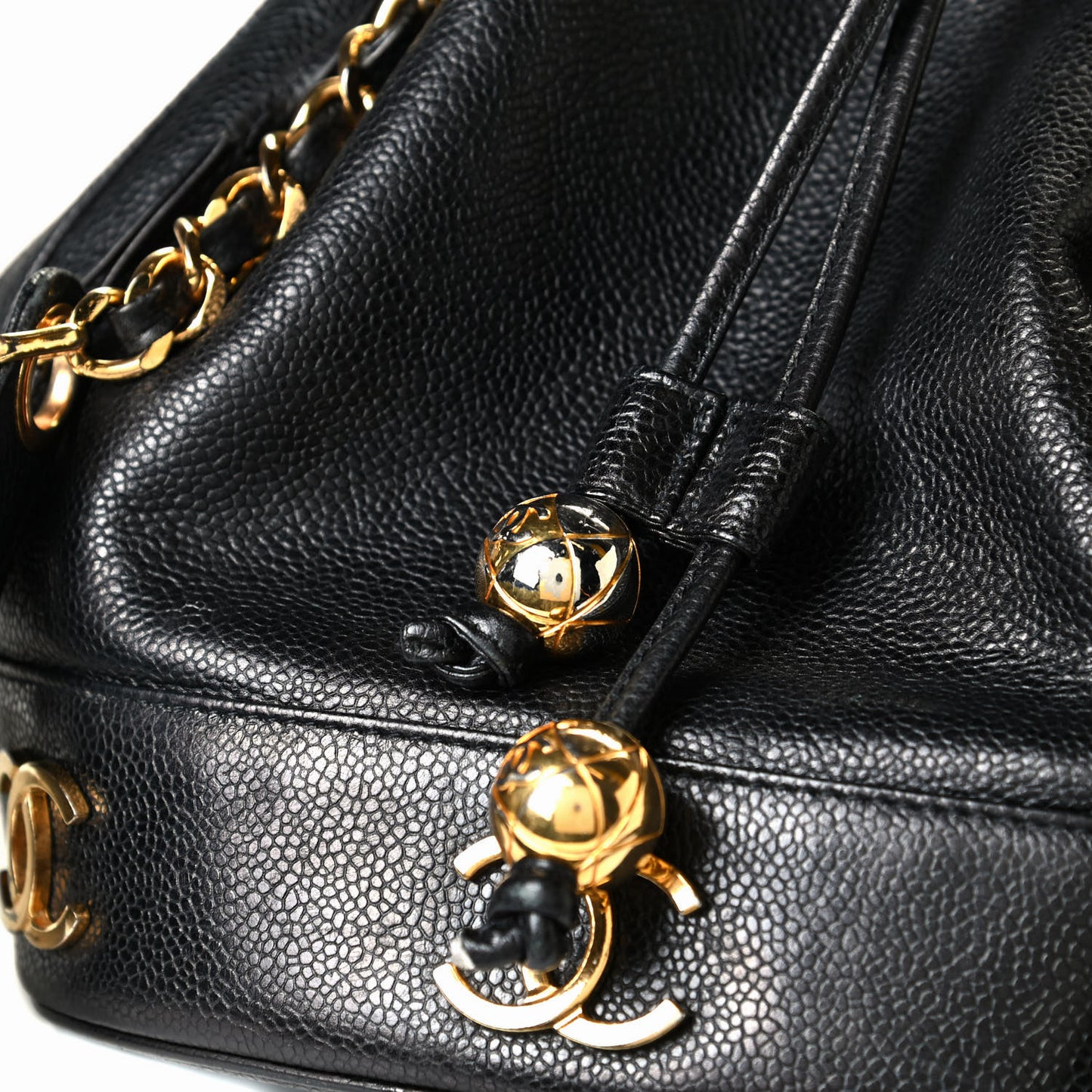 Caviar CC Drawstring Shoulder Bag Black