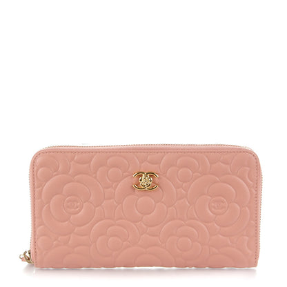 Chanel Caviar Camellia Embossed Zip Around Large Gusset Wallet Nude 1 of 8