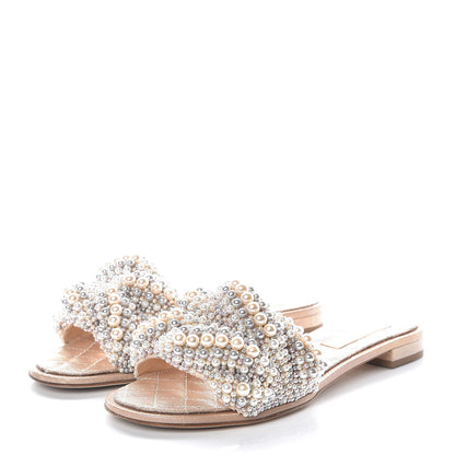 Chanel Lambskin Pearl Cord CC Mules 39 Beige 3 of 8