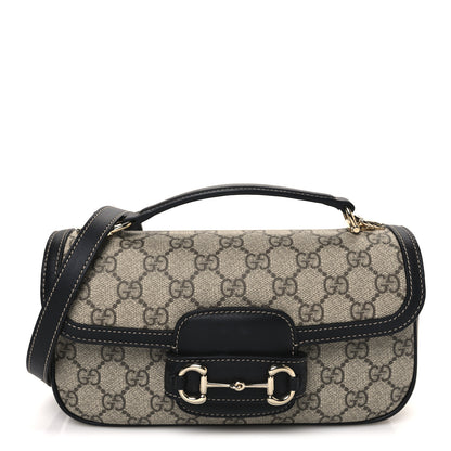 Gucci GG Supreme Monogram Horsebit 1955 Small Soft Top Handle Shoulder Bag Beige Black 1 of 12