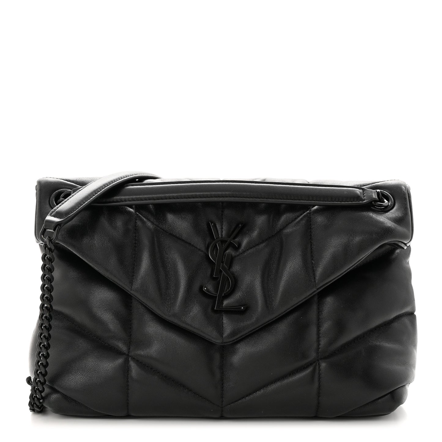 Lambskin Quilted Monogram Monochrome Small Loulou Puffer Chain Satchel Black