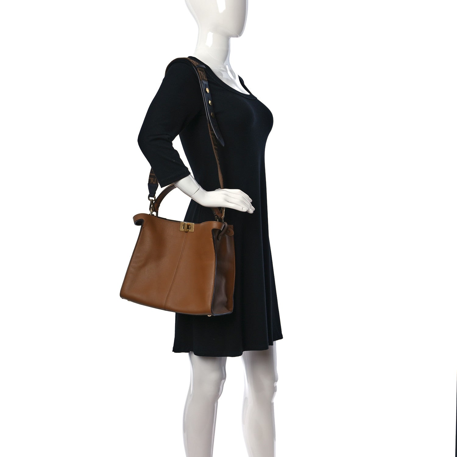 Fendi Vitello Seta Century Medium Peekaboo X-Lite Nocciola Notte 2 of 8