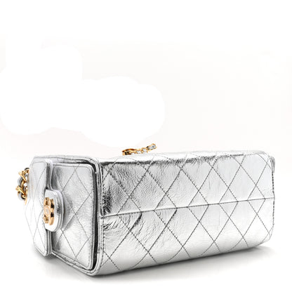 Chanel Metallic Aged Calfskin Quilted Mini Chanel 25 Handbag Silver 4 of 11