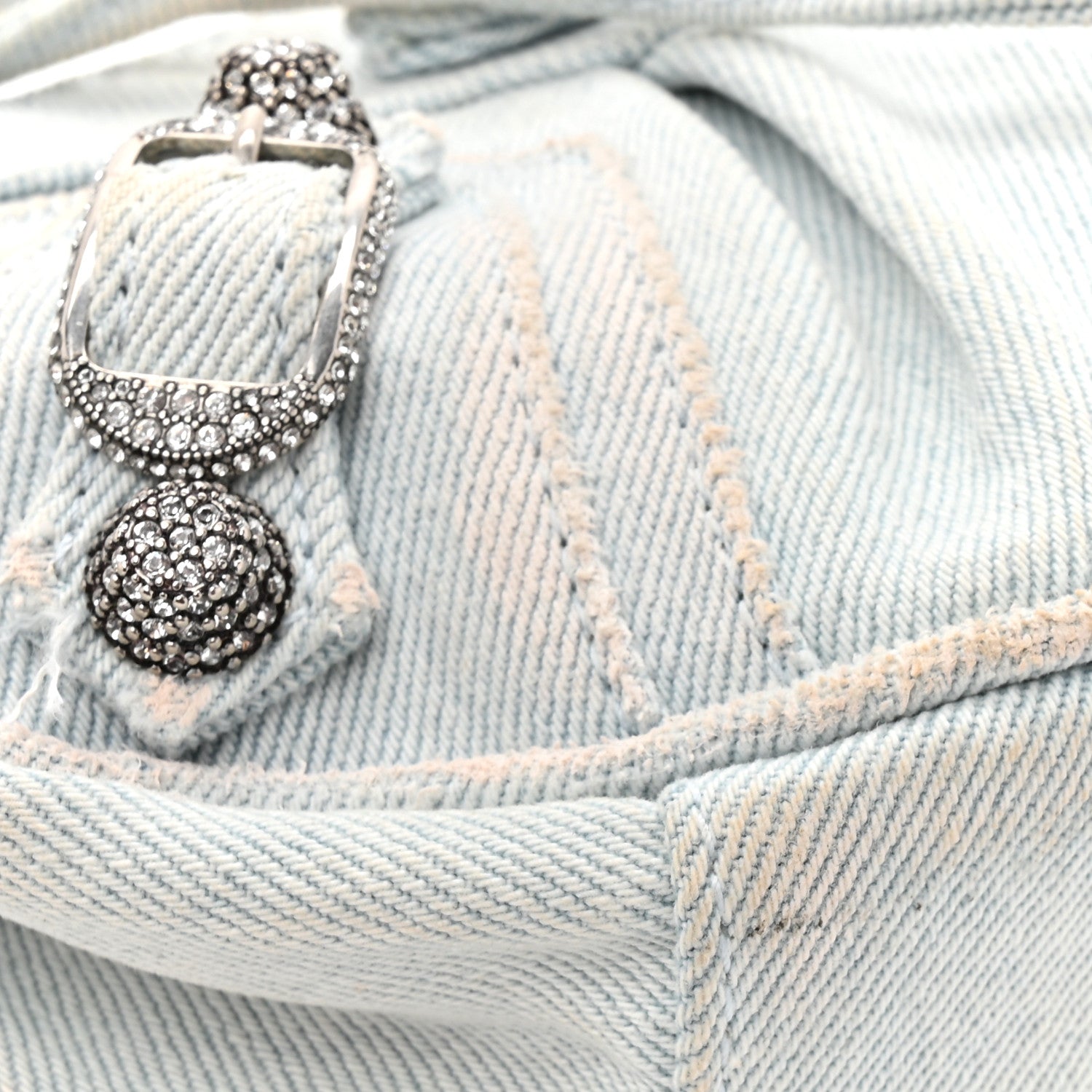 Balenciaga Washed Frayed Denim Crystal XS Le Cagole Shoulder Bag Pale Blue 14 of 15