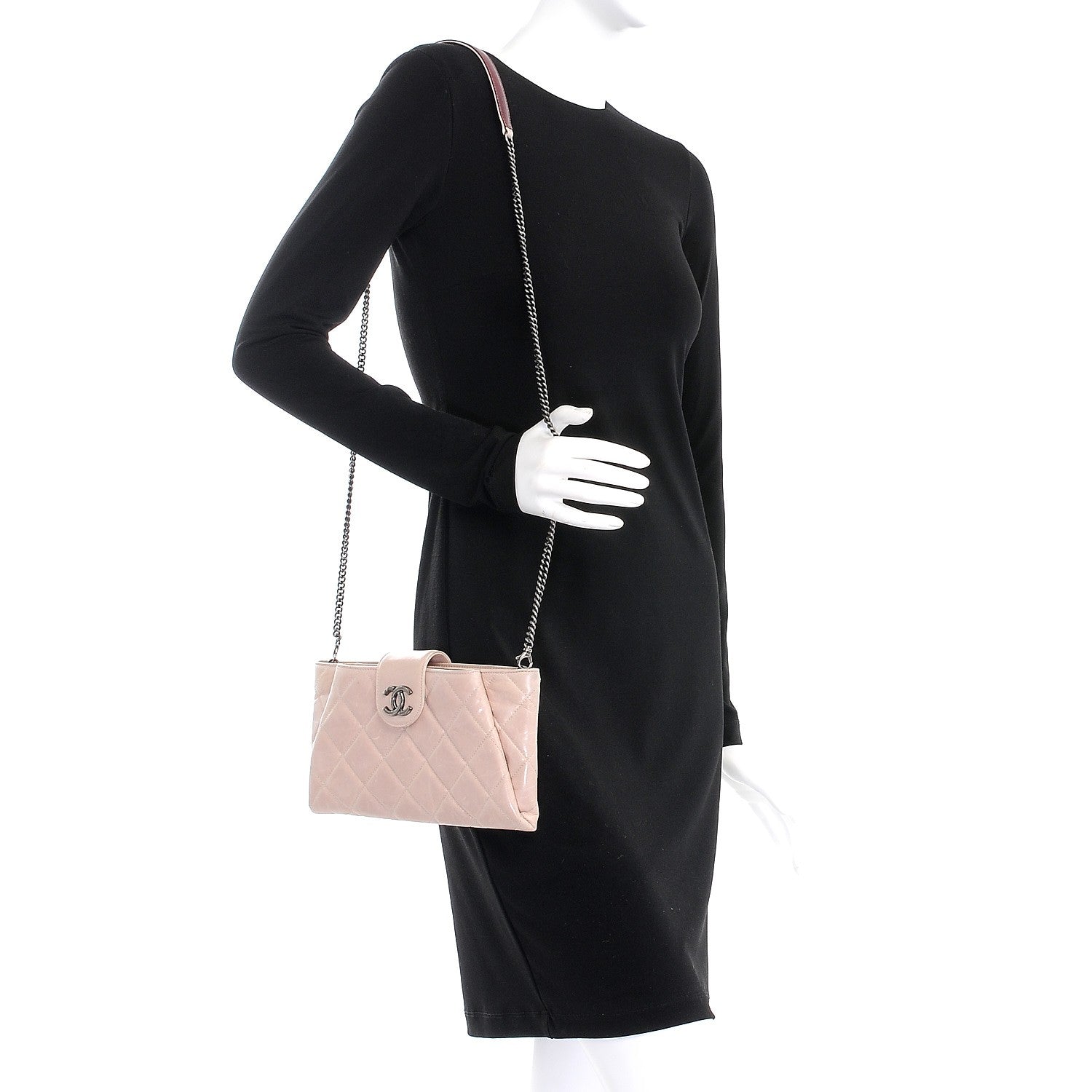 Chanel Glazed Calfskin Quilted Coco Pleats Chain Clutch Light Pink 2 of 9