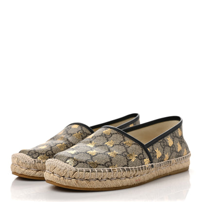 Gucci GG Supreme Monogram Bees Espadrille Flats 38.5 Beige Ebony Oro Black 3 of 9