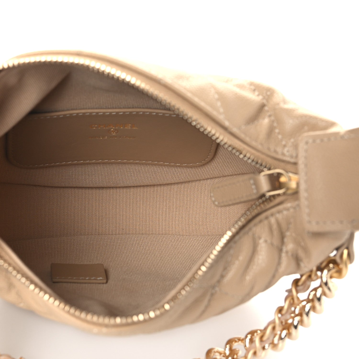 Chanel Shiny Caviar Quilted Bow Pouch Hobo Dark Beige 5 of 10