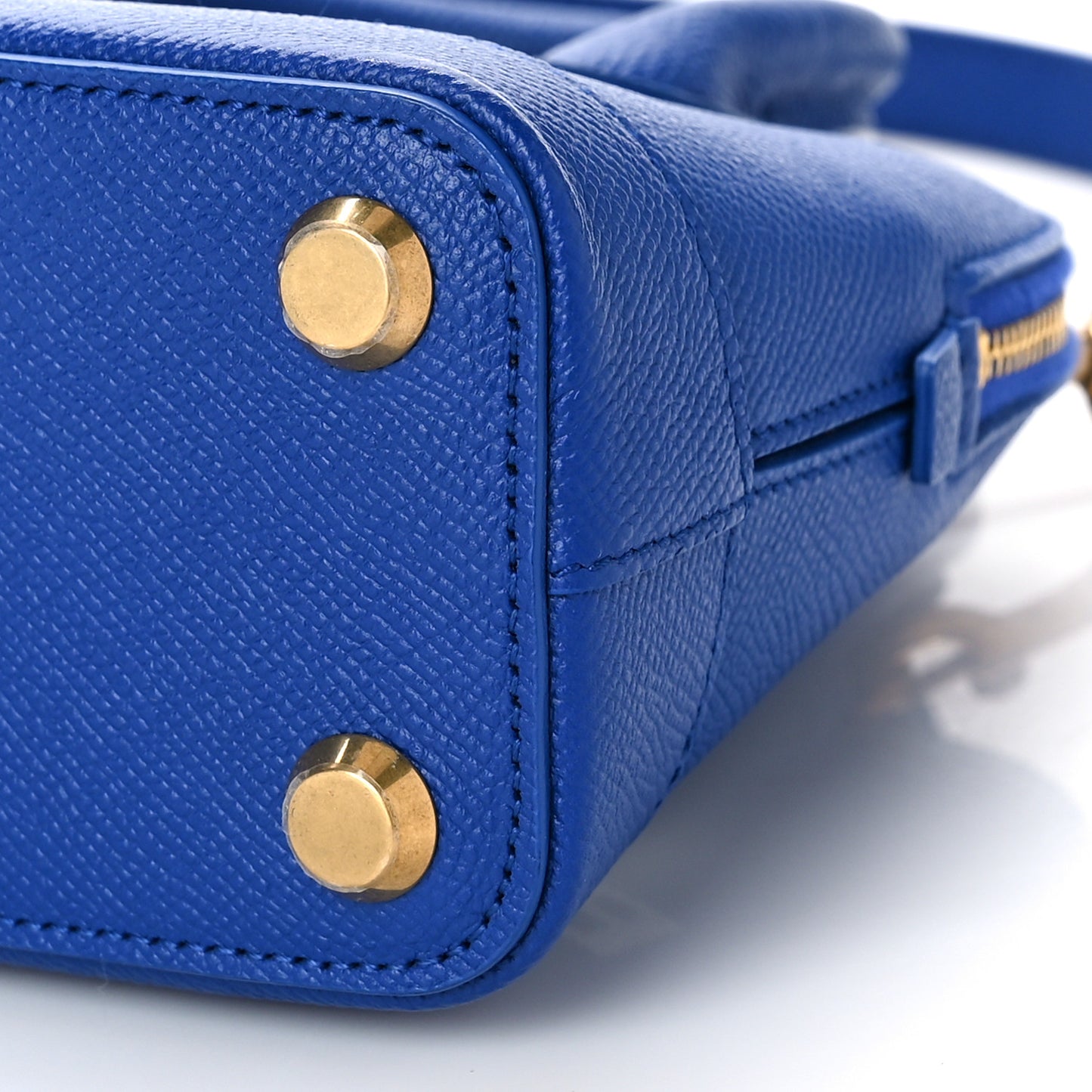 Signature Grained Calfskin Logo XXS Ville Top Handle Bag Bleu Roi White