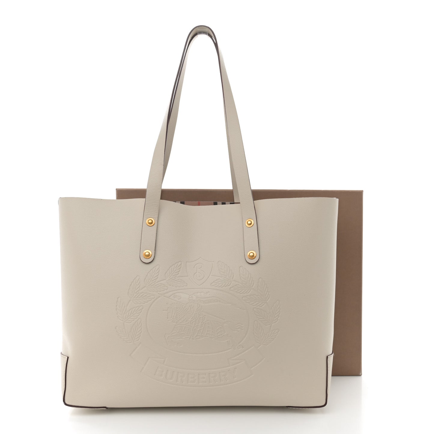 Calfskin Crest Embossed Small Tote Limestone