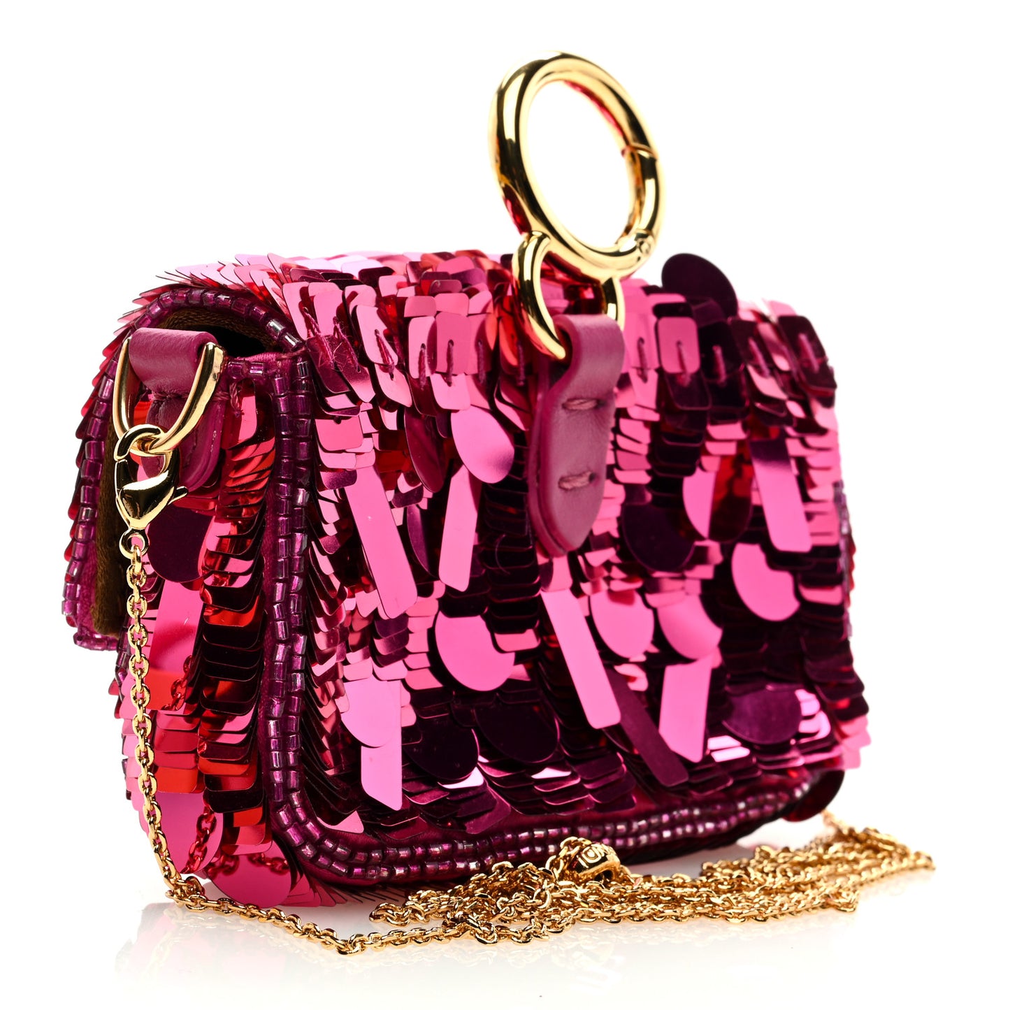 Sequin Paillettes Shiny Nappa Sex and the City Nano Maxi Buckle Baguette Charm Ciclamino Pilar