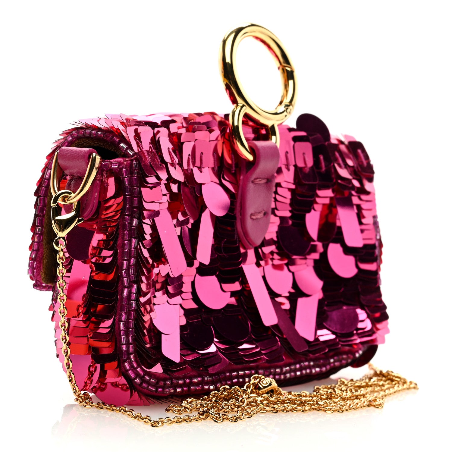 Fendi Sequin Paillettes Shiny Nappa Sex and the City Nano Maxi Buckle Baguette Charm Ciclamino Pilar 3 of 8