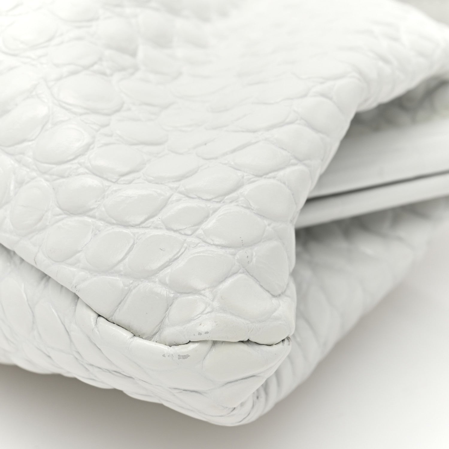 Balenciaga Shiny Supple Calfskin Logo Crocodile Embossed XL Cloud Clutch White 9 of 11