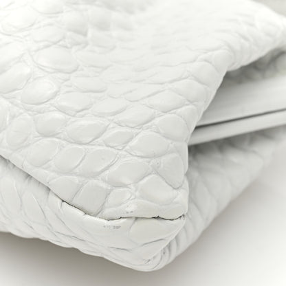 Balenciaga Shiny Supple Calfskin Logo Crocodile Embossed XL Cloud Clutch White 9 of 11