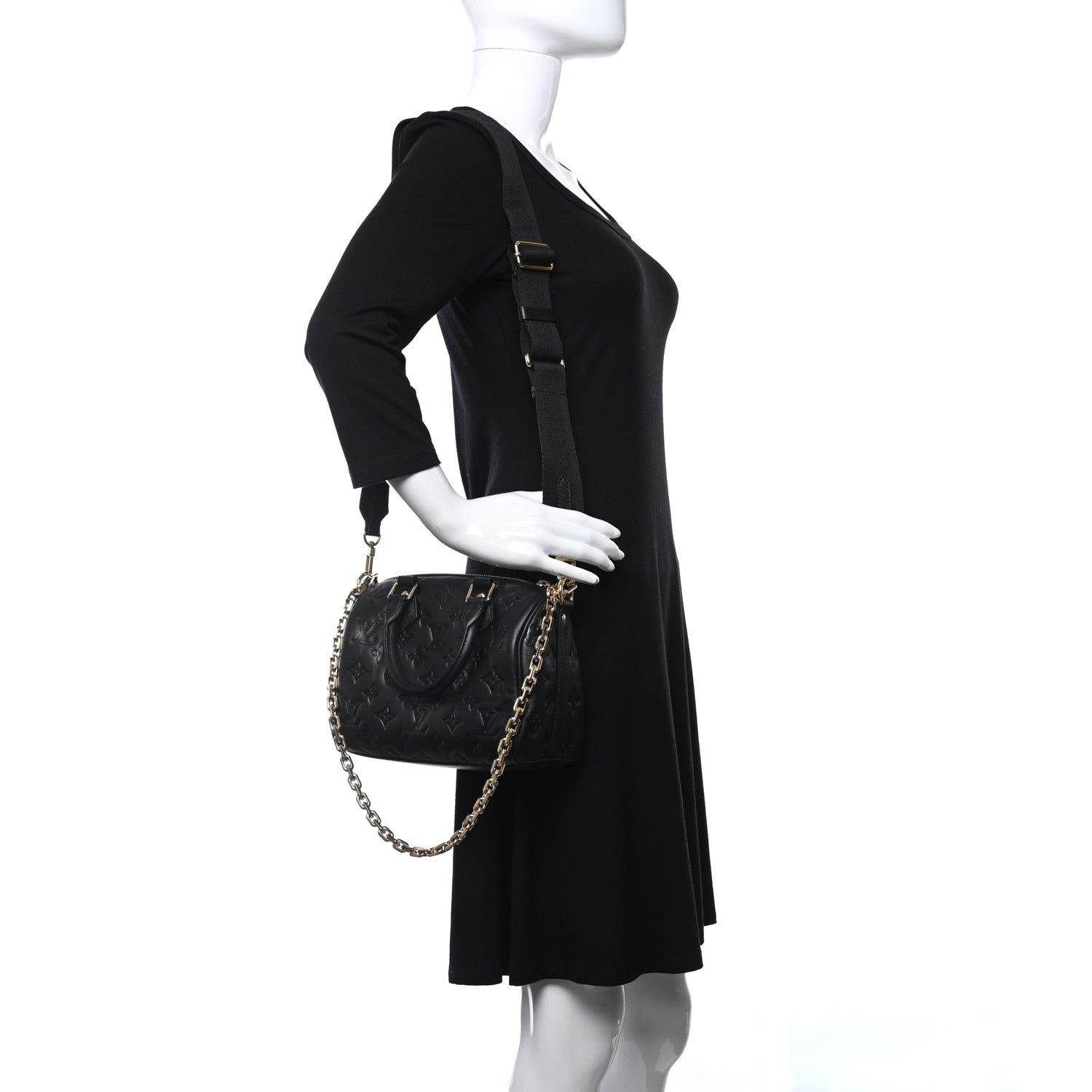 Louis Vuitton Lambskin Embossed Monogram Speedy 22 Bandouliere Black 3 of 8