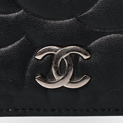 Chanel Lambskin Camellia Embossed Yen Wallet Black 11 of 14