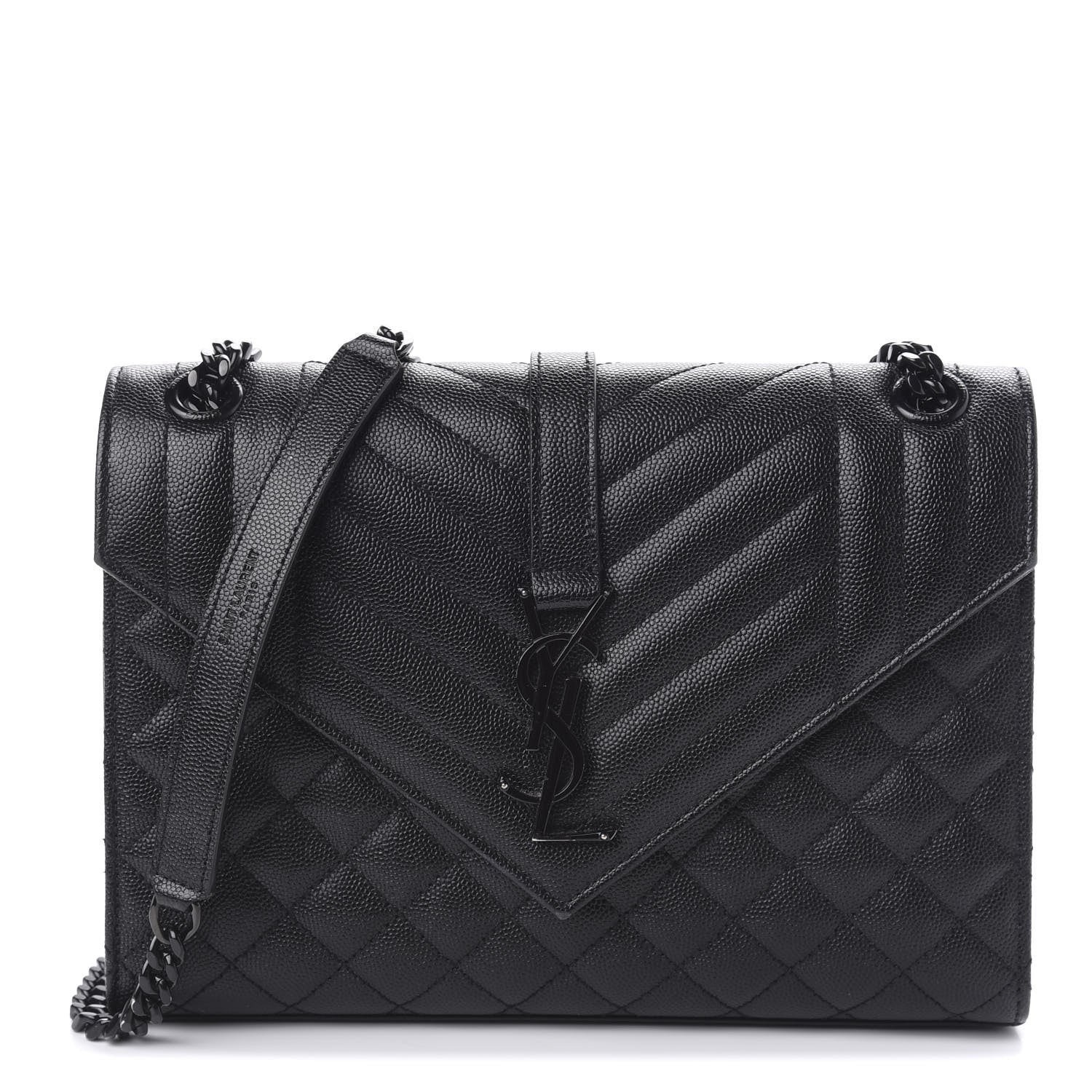 Saint Laurent Grain De Poudre Textured Mixed Matelasse Triquilt Medium Monogram Satchel Black 1 of 9