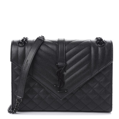 Saint Laurent Grain De Poudre Textured Mixed Matelasse Triquilt Medium Monogram Satchel Black 1 of 9